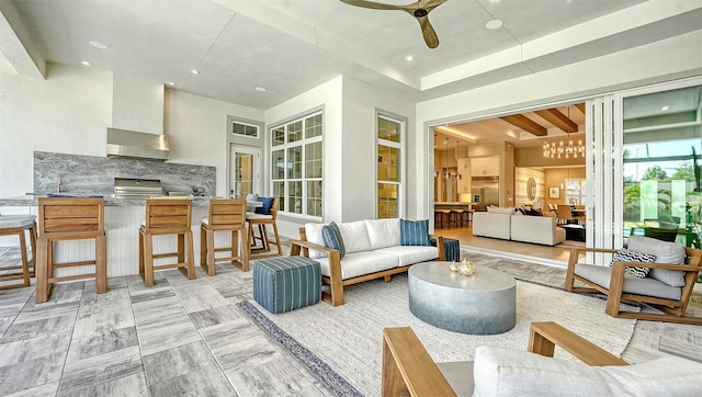 7838 Bowspirit Way, Lakewood Ranch, FL 34202 - living room featuring ceiling fan and recessed lighting