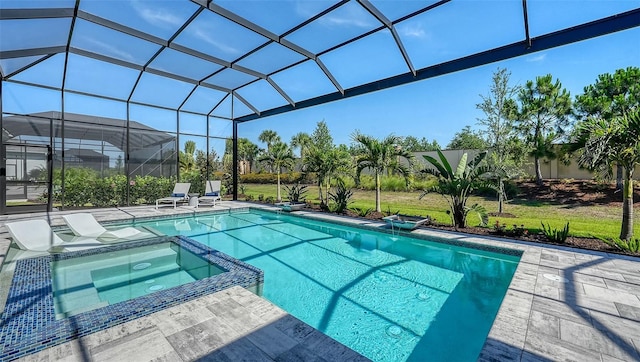 7838 Bowspirit Way, Lakewood Ranch, FL 34202 - view of pool featuring a pool with connected hot tub, a lanai, and a patio area