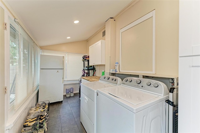 2509 8th Ave W, Bradenton, FL 34205 - washroom featuring independent washer and dryer, recessed lighting, and dark tile patterned flooring
