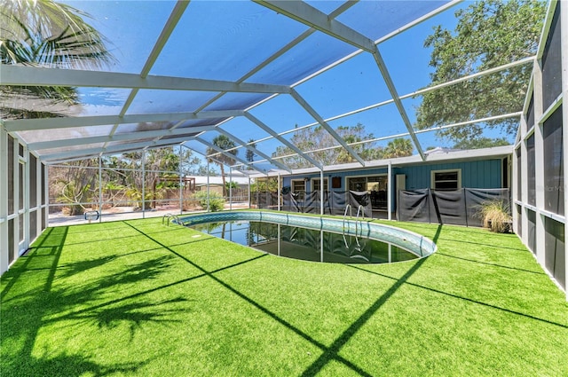 5223 Shadow Lawn Dr, Sarasota, FL 34242 - swimming pool featuring a lanai and a lawn