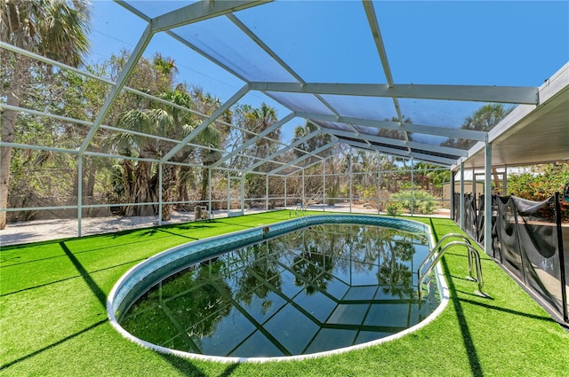 5223 Shadow Lawn Dr, Sarasota, FL 34242 - outdoor pool with a lanai and a yard
