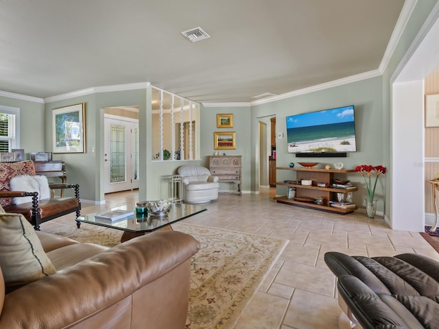 7614 Peninsular Dr, Sarasota, FL 34231 - tiled living area with ornamental molding and baseboards
