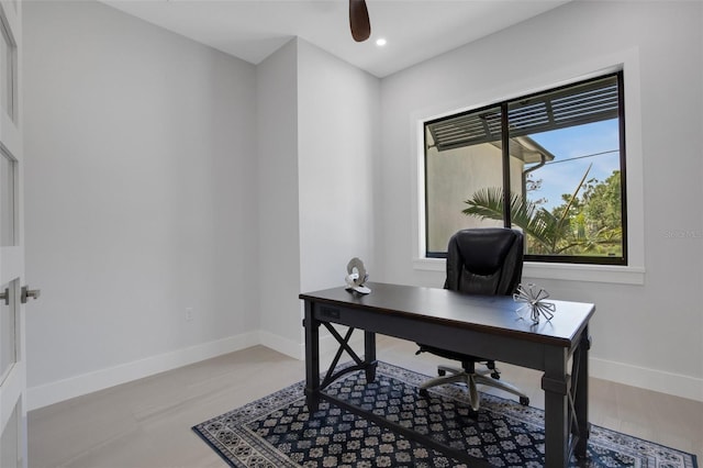 805 Padua Ct, Nokomis, FL 34275 - office space featuring baseboards, recessed lighting, and ceiling fan