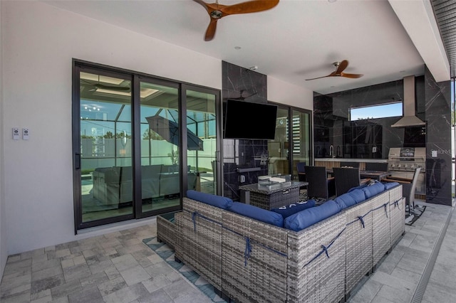 805 Padua Ct, Nokomis, FL 34275 - view of patio with ceiling fan, outdoor lounge area, and an outdoor kitchen