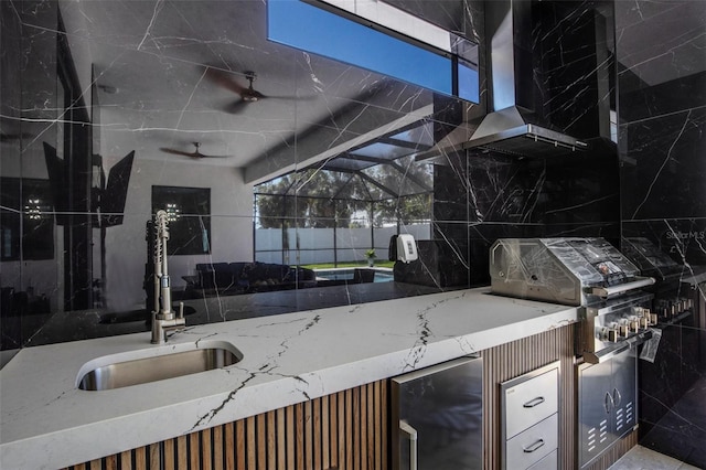 805 Padua Ct, Nokomis, FL 34275 - view of patio with a sink, a ceiling fan, and a lanai