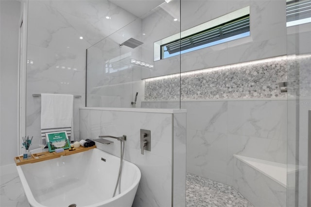 805 Padua Ct, Nokomis, FL 34275 - full bath with a marble finish shower and a freestanding bath