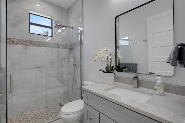 805 Padua Ct, Nokomis, FL 34275 - bathroom with vanity, a stall shower, and toilet