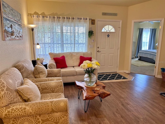 600 Mirabella Cir Unit 201, Venice, FL 34292 - living area with wood finished floors and baseboards