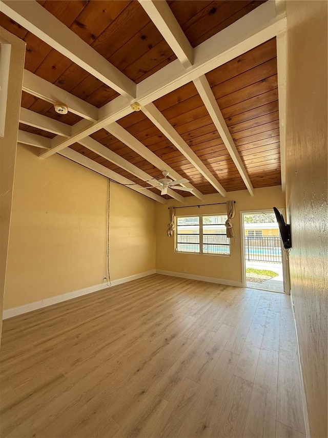 6006 Midnight Pass Rd Unit 48, Sarasota, FL 34242 - spare room with baseboards, wooden ceiling, wood finished floors, and a ceiling fan