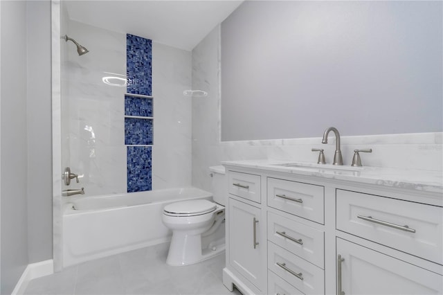 2477 Wood Oak Dr, Sarasota, FL 34232 - bathroom with vanity, toilet, tile patterned floors, and bathing tub / shower combination