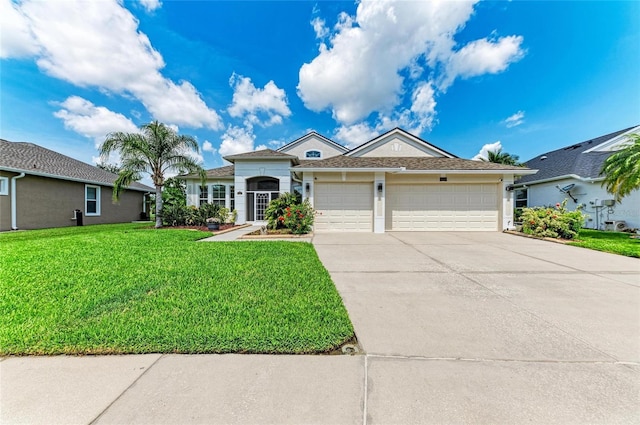 5319 120th Ave E, Parrish, FL 34219 - ranch-style house with driveway, a garage, a front lawn, and stucco siding