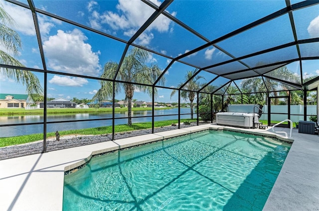 5319 120th Ave E, Parrish, FL 34219 - swimming pool featuring a patio, a water view, and glass enclosure