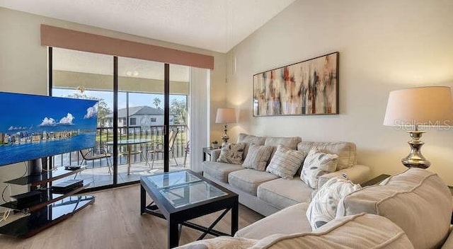 4325 46th Ave W Unit 203, Bradenton, FL 34210 - living room with lofted ceiling and wood finished floors