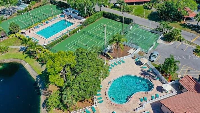 4325 46th Ave W Unit 203, Bradenton, FL 34210 - drone / aerial view of a pool and a large body of water