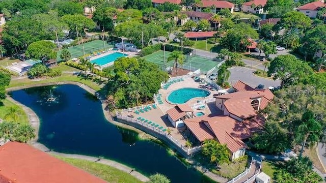 4325 46th Ave W Unit 203, Bradenton, FL 34210 - aerial view of property and surrounding area featuring a pool area and a nearby body of water