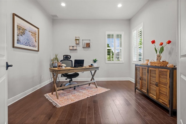 4407 Big Woods Way, Parrish, FL 34219 - office space featuring dark wood finished floors, recessed lighting, and baseboards
