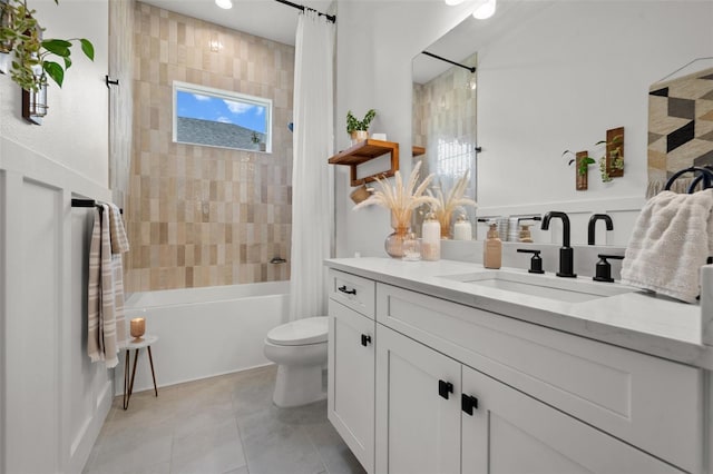 4407 Big Woods Way, Parrish, FL 34219 - bathroom with vanity, toilet, shower / bath combo with shower curtain, and tile patterned floors