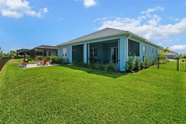 4407 Big Woods Way, Parrish, FL 34219 - back of property featuring a patio area, a sunroom, and stucco siding