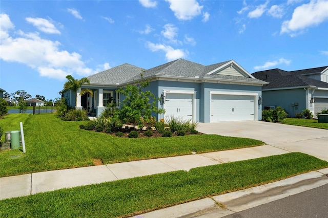 4407 Big Woods Way, Parrish, FL 34219 - single story home with a garage, driveway, stucco siding, a front lawn, and a shingled roof