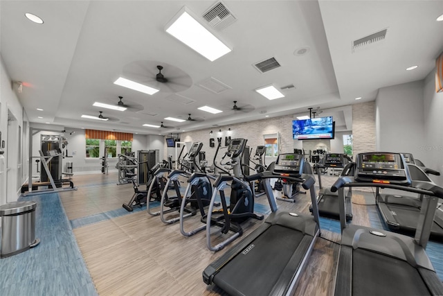 4407 Big Woods Way, Parrish, FL 34219 - exercise room with a ceiling fan and recessed lighting