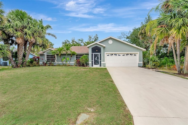 4322 Concert St, Port Charlotte, FL 33948 - ranch-style house featuring driveway, a garage, a front yard, and stucco siding