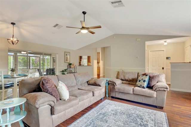 4322 Concert St, Port Charlotte, FL 33948 - living area featuring a ceiling fan, wood finished floors, and lofted ceiling