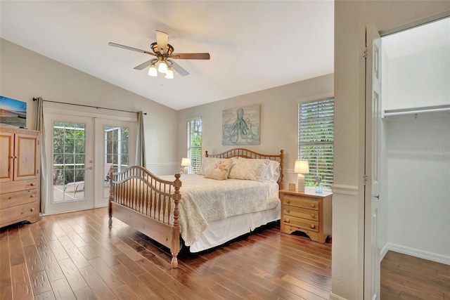 4322 Concert St, Port Charlotte, FL 33948 - bedroom with vaulted ceiling, access to outside, wood finished floors, a ceiling fan, and baseboards