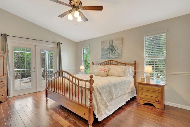 4322 Concert St, Port Charlotte, FL 33948 - bedroom with access to outside, lofted ceiling, wood finished floors, baseboards, and a ceiling fan