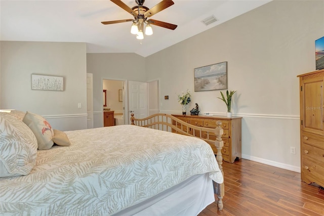 4322 Concert St, Port Charlotte, FL 33948 - bedroom featuring lofted ceiling, wood finished floors, baseboards, and a ceiling fan