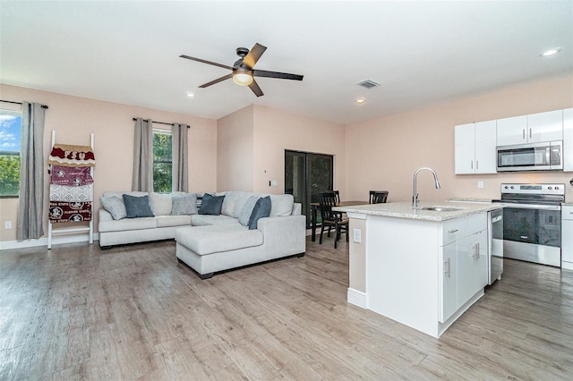 1229 Zinnia Loop, Labelle, FL 33935 - living room featuring healthy amount of natural light, light wood-style floors, ceiling fan, recessed lighting, and baseboards