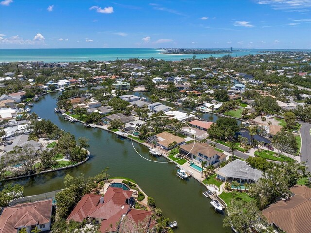 572 Commonwealth Ln, Sarasota, FL 34242 - aerial overview of property's location featuring a large body of water and nearby suburban area