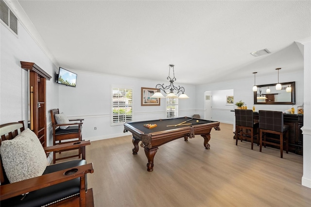572 Commonwealth Ln, Sarasota, FL 34242 - rec room with ornamental molding, light wood-style floors, billiards table, and baseboards