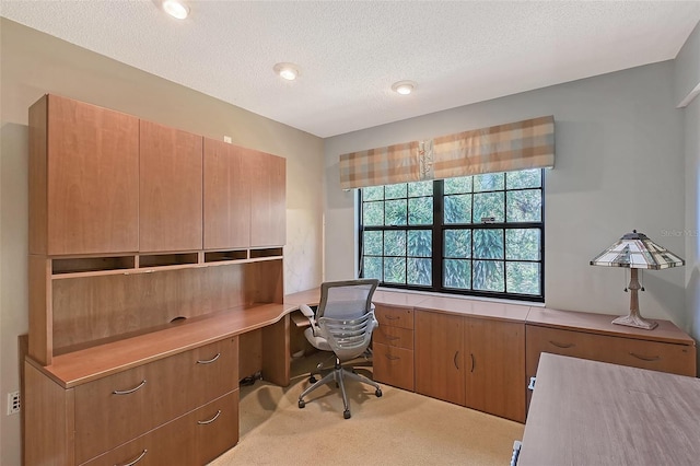 4917 Leatha Ln, Sarasota, FL 34232 - office area featuring light colored carpet, built in study area, and a textured ceiling