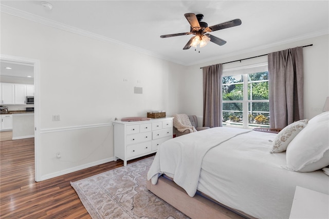 6032 36th Ct E, Ellenton, FL 34222 - bedroom featuring crown molding, wood finished floors, baseboards, and ceiling fan