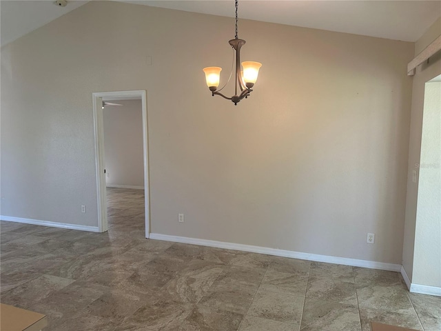 4027 Allure Ln, North Port, FL 34287 - spare room featuring a chandelier, stone finish flooring, and lofted ceiling