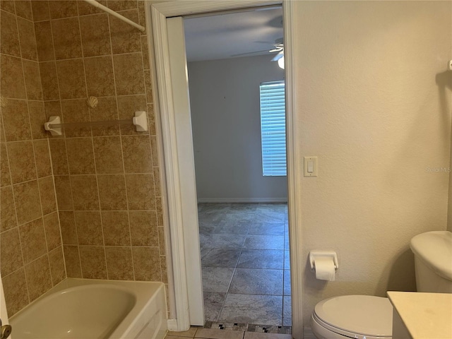 4027 Allure Ln, North Port, FL 34287 - bathroom with vanity, ceiling fan, bathing tub / shower combination, and tile patterned flooring