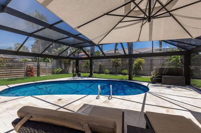 5581 Shadow Lawn Dr, Sarasota, FL 34242 - view of pool featuring a patio, a fenced backyard, and glass enclosure