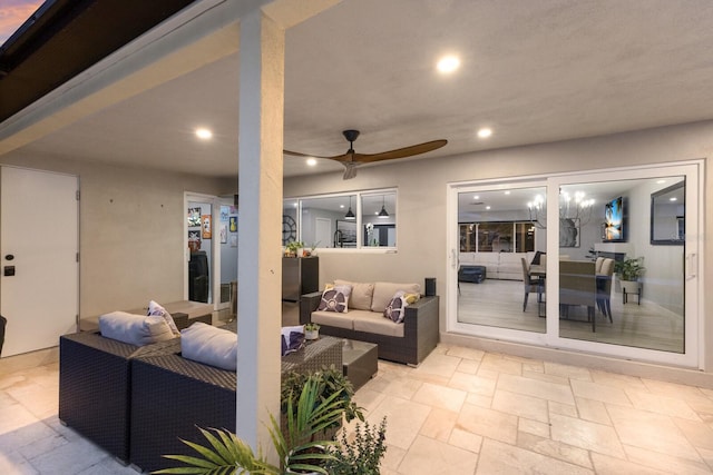 5581 Shadow Lawn Dr, Sarasota, FL 34242 - view of patio / terrace featuring an outdoor living space and a ceiling fan