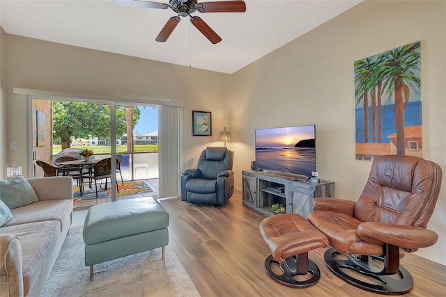 1216 Rio De Janeiro Ave Unit 306, Punta Gorda, FL 33983 - living room with wood finished floors and a ceiling fan