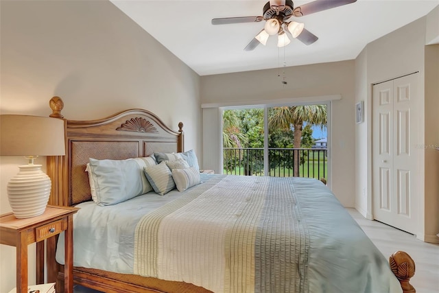 1216 Rio De Janeiro Ave Unit 306, Punta Gorda, FL 33983 - bedroom with access to exterior, a ceiling fan, and a closet