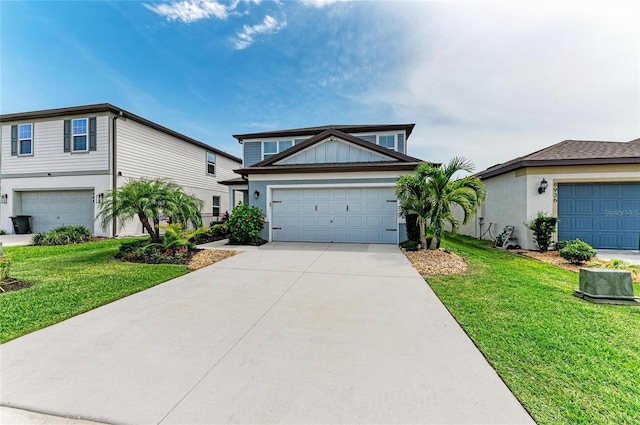 8940 Royal River Cir, Parrish, FL 34219 - traditional home with a front lawn, a garage, concrete driveway, and stucco siding