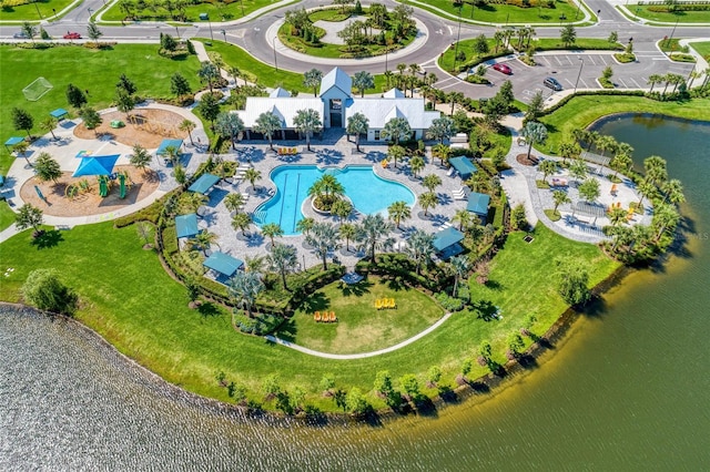 8940 Royal River Cir, Parrish, FL 34219 - bird's eye view of a pool area and a nearby body of water