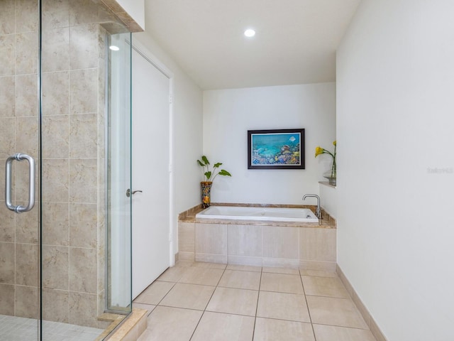 6512 Midnight Pass Rd Unit 301, Sarasota, FL 34242 - full bath with a bath, tile patterned flooring, a shower stall, recessed lighting, and baseboards