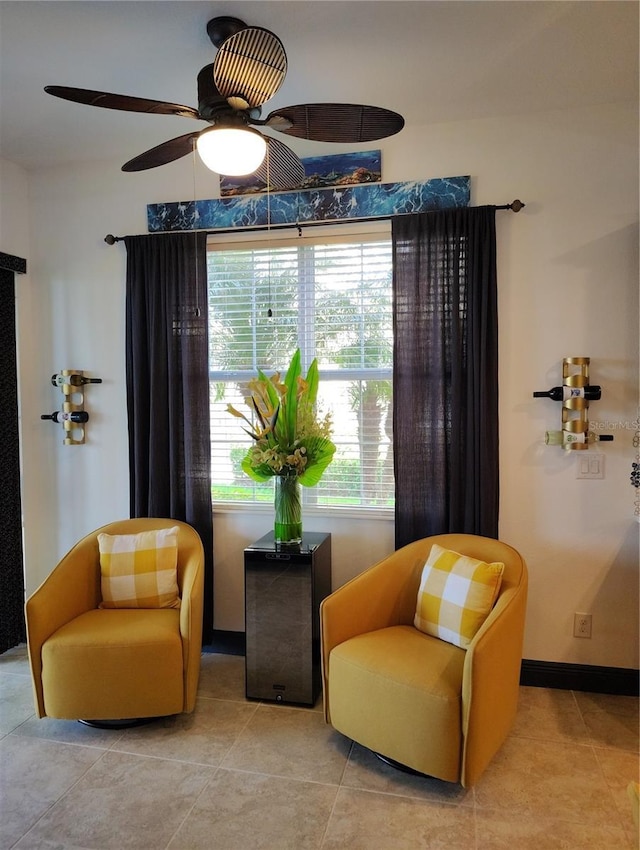 1241 Riverscape St Unit B, Bradenton, FL 34208 - sitting room with light tile patterned flooring, ceiling fan, and baseboards