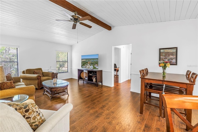435 Whispering Oaks Ct, Sarasota, FL 34232 - living room with ceiling fan, wood finished floors, and wood ceiling