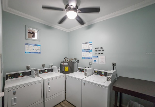 3253 Beneva Rd Unit 103, Sarasota, FL 34232 - community laundry with independent washer and dryer, crown molding, ceiling fan, water heater, and wood finished floors