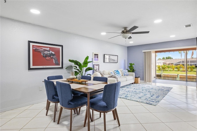 3203 Riverside Dr Unit B, Punta Gorda, FL 33950 - dining room with a ceiling fan, recessed lighting, and light tile patterned floors