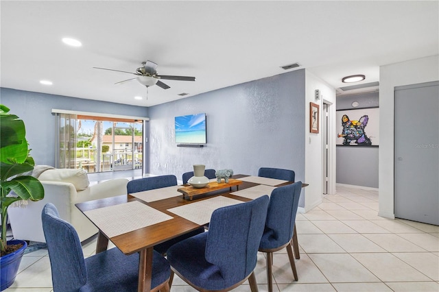 3203 Riverside Dr Unit B, Punta Gorda, FL 33950 - dining space featuring a ceiling fan, light tile patterned flooring, and recessed lighting