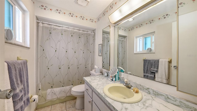 8897 Midnight Pass Rd Unit 407, Sarasota, FL 34242 - bathroom with vanity, toilet, tile patterned flooring, and shower / bath combo