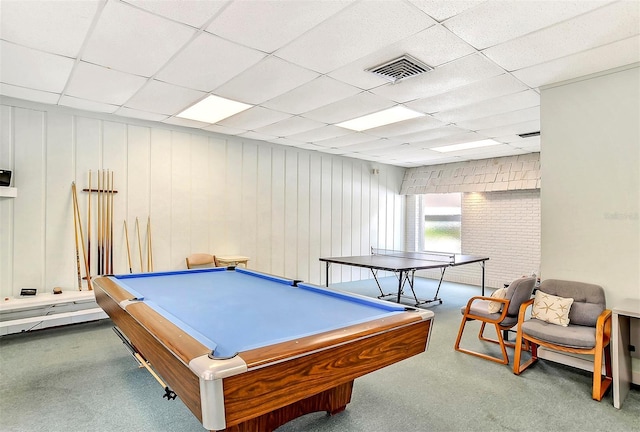 8897 Midnight Pass Rd Unit 407, Sarasota, FL 34242 - rec room with a paneled ceiling, billiards, and carpet